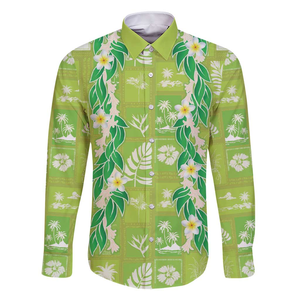 Aloha Hawaii Tuberose Lei Family Matching Short Sleeve Bodycon Dress and Hawaiian Shirt Tropical Vibes Green Color - Polynesian Pride