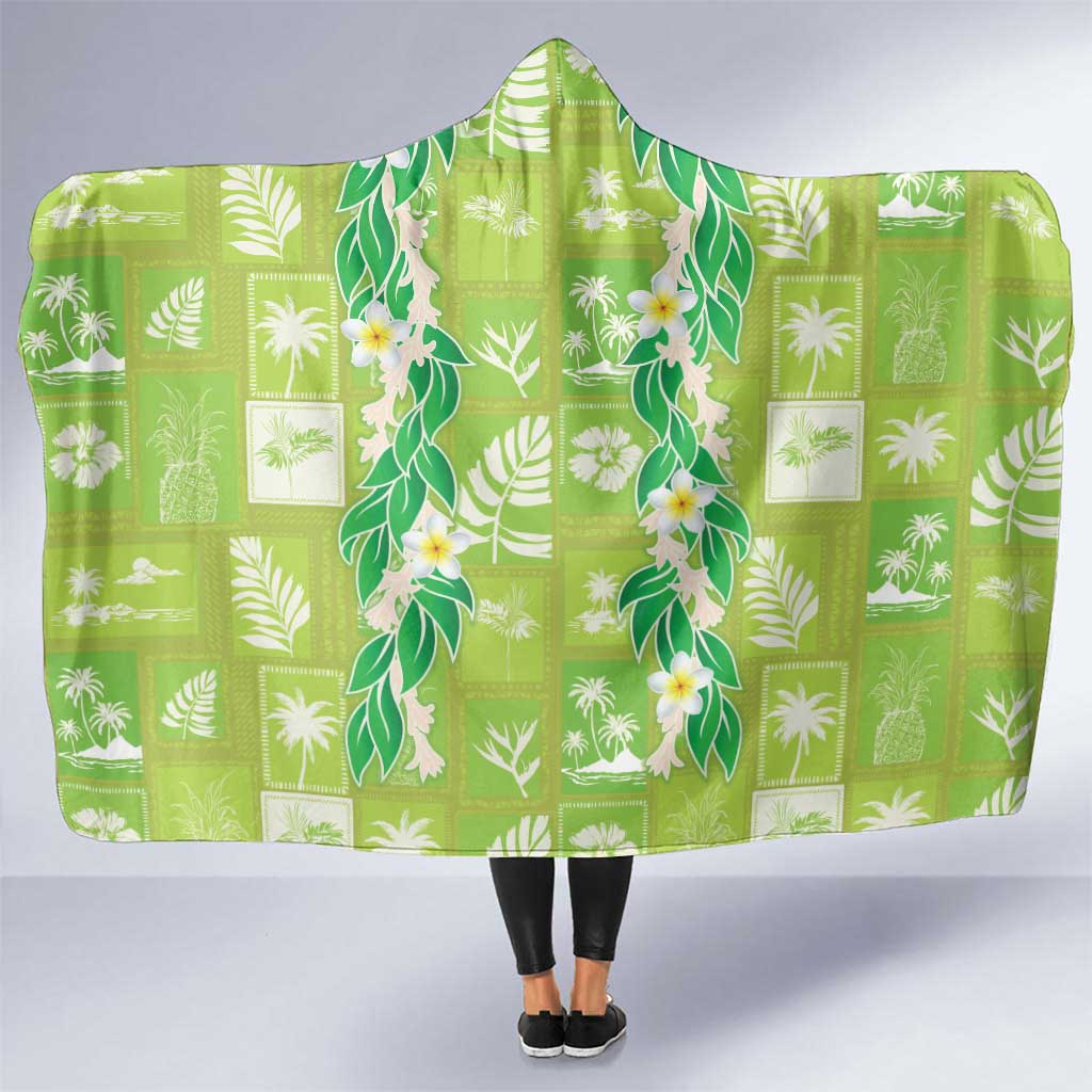 Aloha Hawaii Tuberose Lei Hooded Blanket Tropical Vibes Green Color - Polynesian Pride