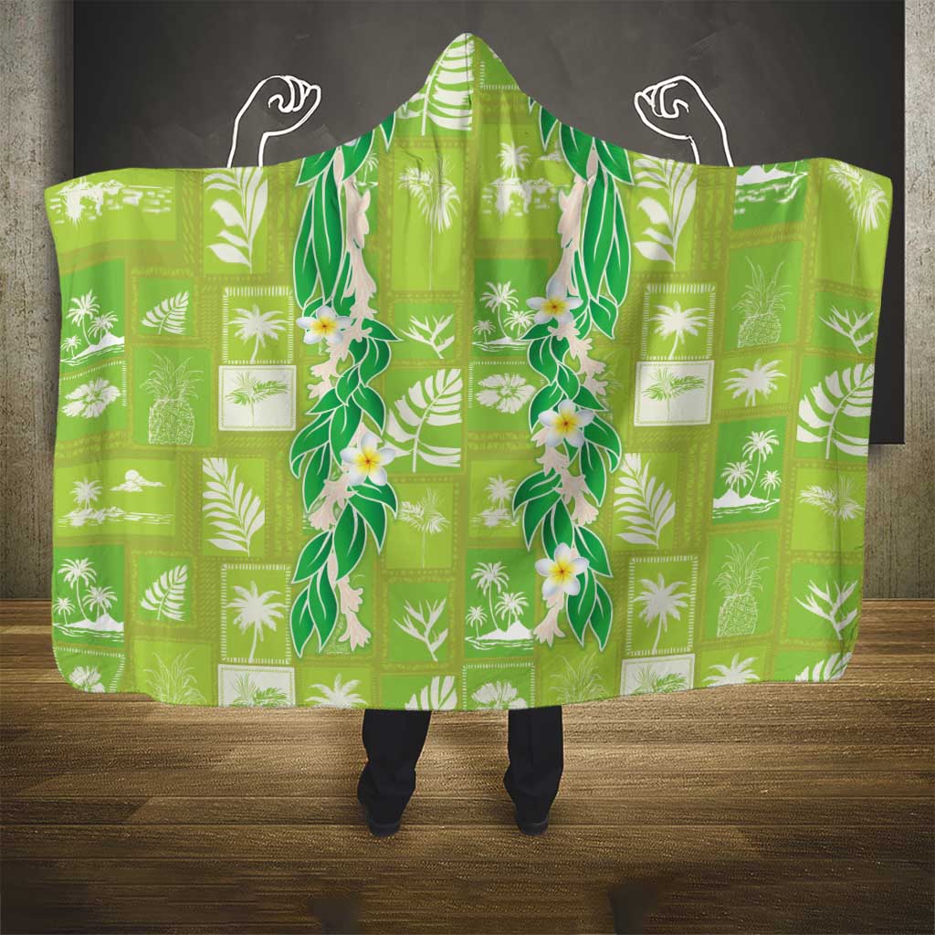 Aloha Hawaii Tuberose Lei Hooded Blanket Tropical Vibes Green Color - Polynesian Pride