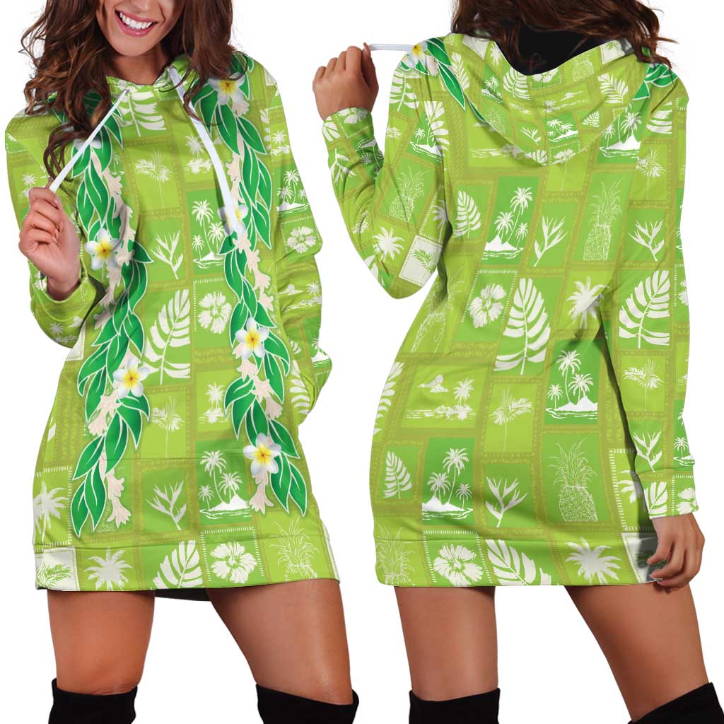 Aloha Hawaii Tuberose Lei Hoodie Dress Tropical Vibes Green Color - Polynesian Pride