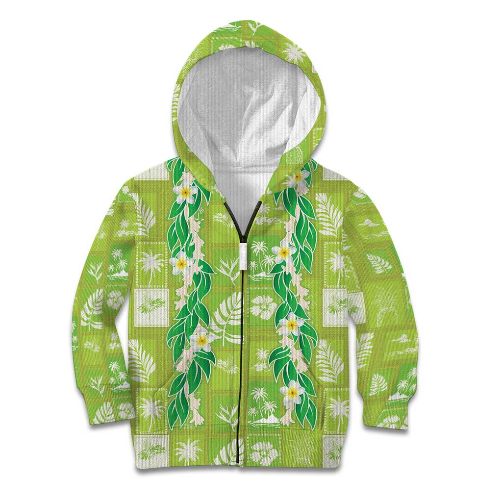 Aloha Hawaii Tuberose Lei Kid Hoodie Tropical Vibes Green Color - Polynesian Pride