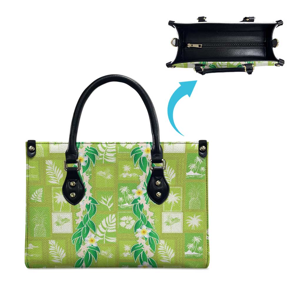 Aloha Hawaii Tuberose Lei Leather Bag Tropical Vibes Green Color - Polynesian Pride
