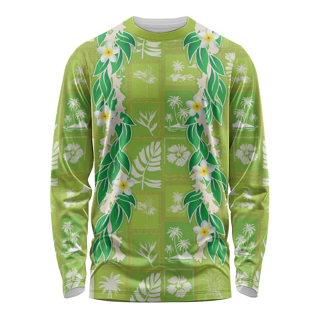 Aloha Hawaii Tuberose Lei Long Sleeve Shirt Tropical Vibes Green Color - Polynesian Pride