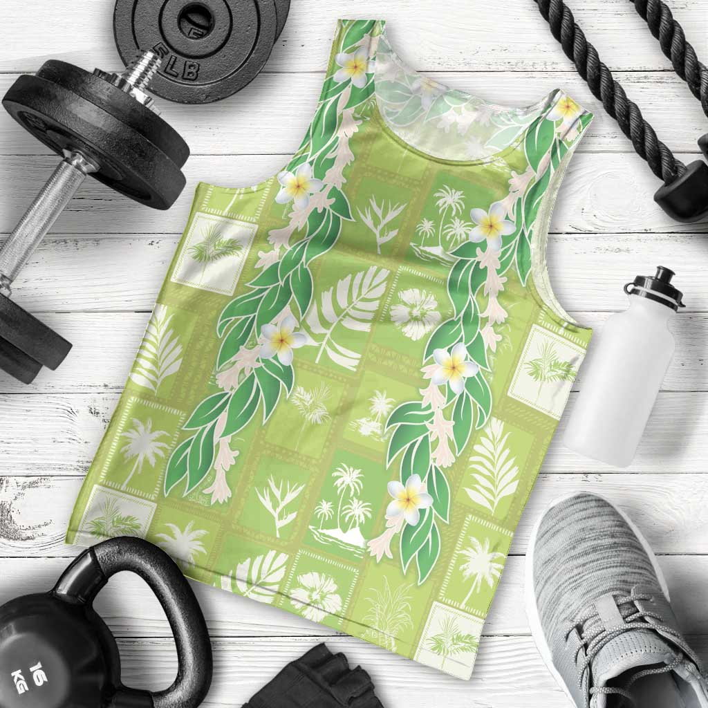 Aloha Hawaii Tuberose Lei Men Tank Top Tropical Vibes Green Color - Polynesian Pride