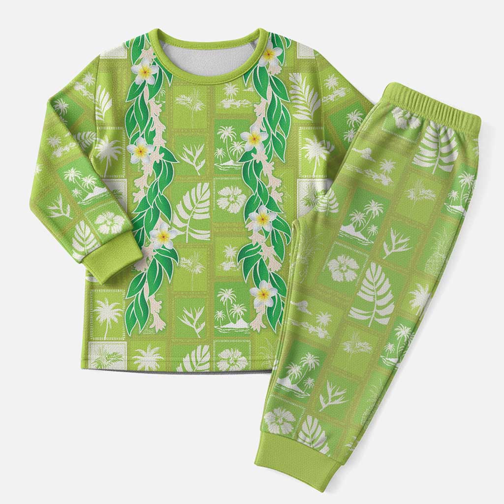 Aloha Hawaii Tuberose Lei Christmas Pajama Set Tropical Vibes Green Color - Polynesian Pride