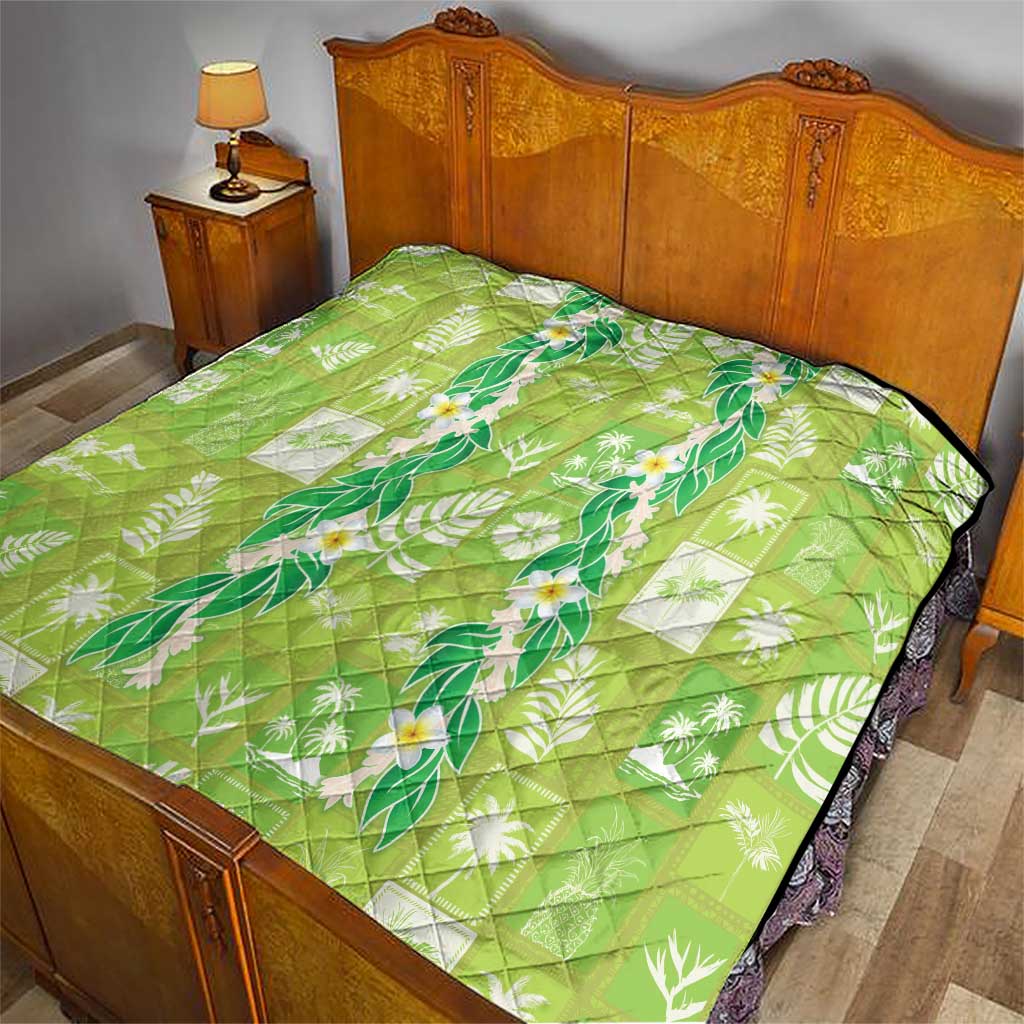 Aloha Hawaii Tuberose Lei Quilt Tropical Vibes Green Color - Polynesian Pride