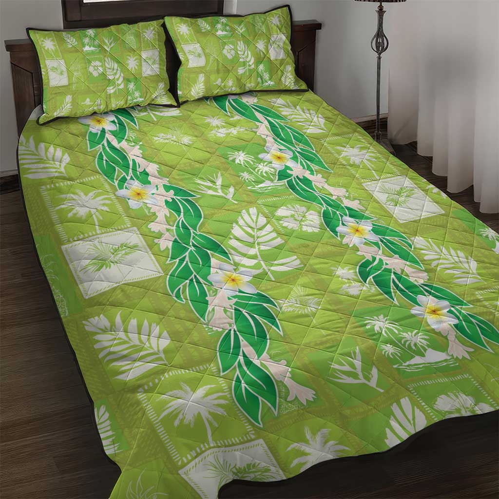 Aloha Hawaii Tuberose Lei Quilt Bed Set Tropical Vibes Green Color - Polynesian Pride
