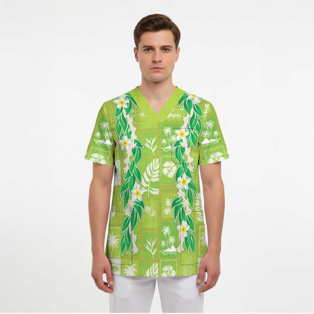 Aloha Hawaii Tuberose Lei Scrub Top Tropical Vibes Green Color - Polynesian Pride