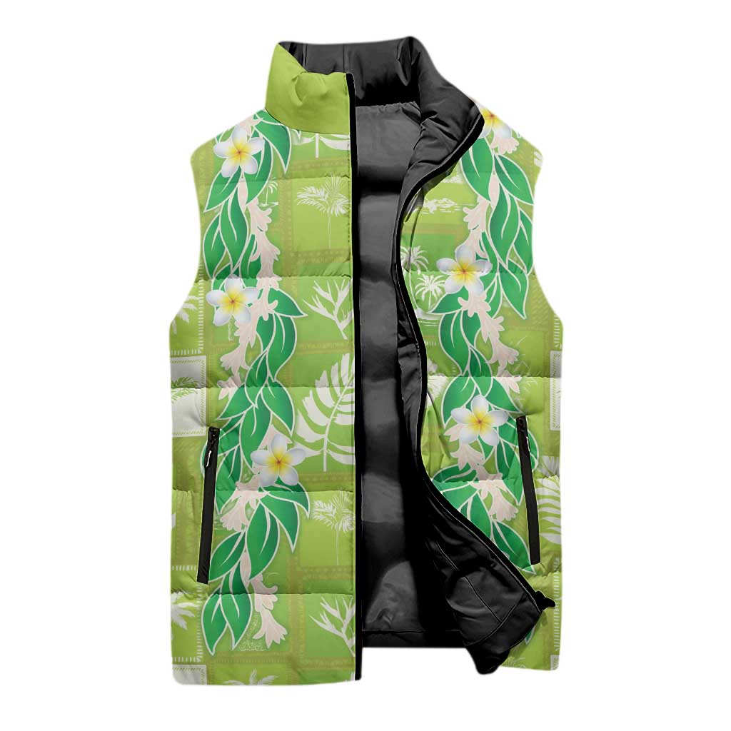 Aloha Hawaii Tuberose Lei Sleeveless Puffer Jacket Tropical Vibes Green Color - Polynesian Pride
