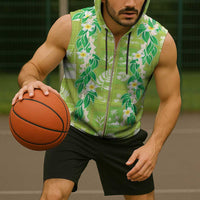 Aloha Hawaii Tuberose Lei Sleeveless Zip Hoodie Tropical Vibes Green Color - Polynesian Pride