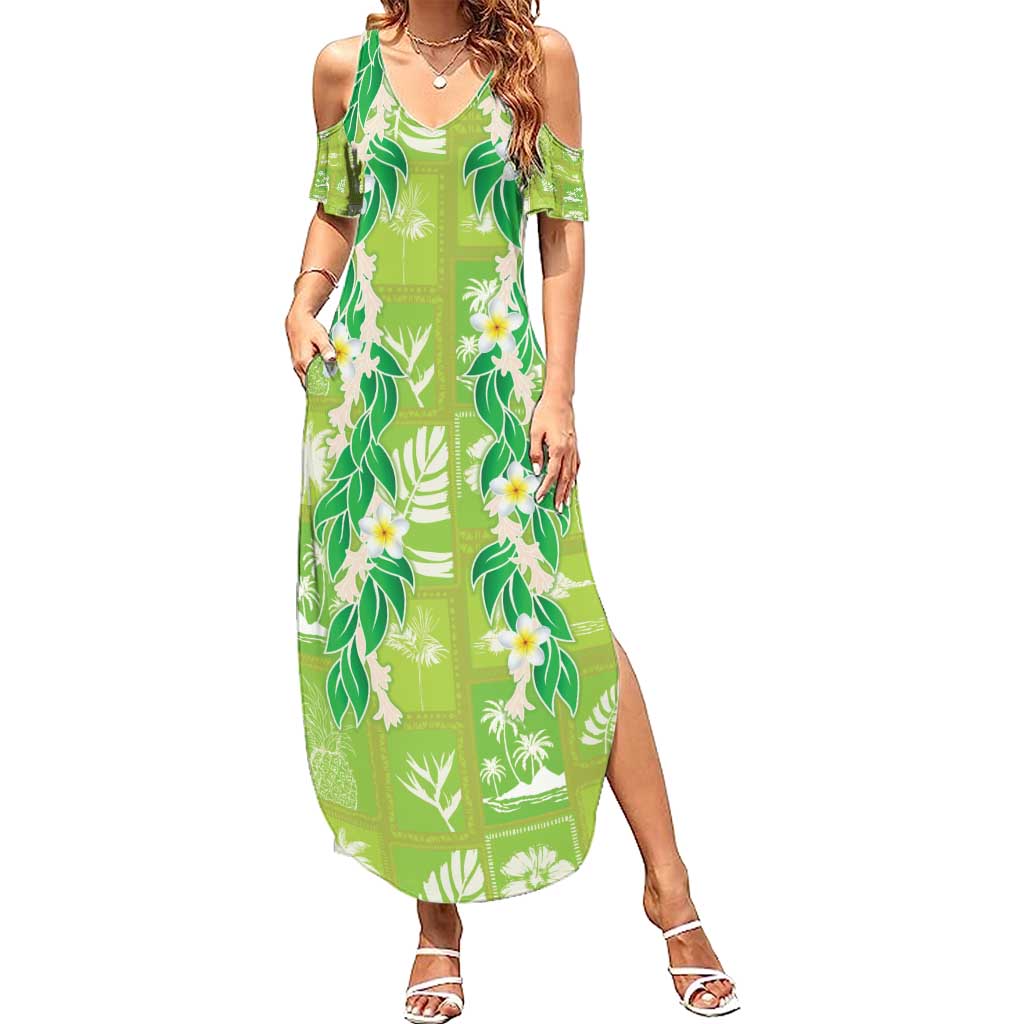 Aloha Hawaii Tuberose Lei Summer Maxi Dress Tropical Vibes Green Color - Polynesian Pride