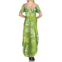 Aloha Hawaii Tuberose Lei Summer Maxi Dress Tropical Vibes Green Color - Polynesian Pride