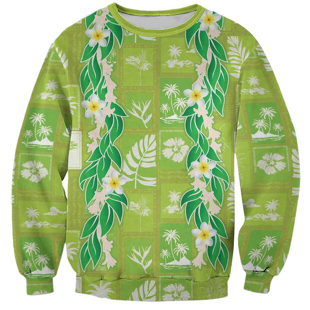 Aloha Hawaii Tuberose Lei Sweatshirt Tropical Vibes Green Color - Polynesian Pride