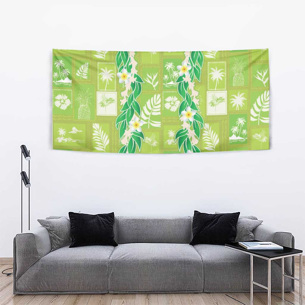 Aloha Hawaii Tuberose Lei Tapestry Tropical Vibes Green Color - Polynesian Pride