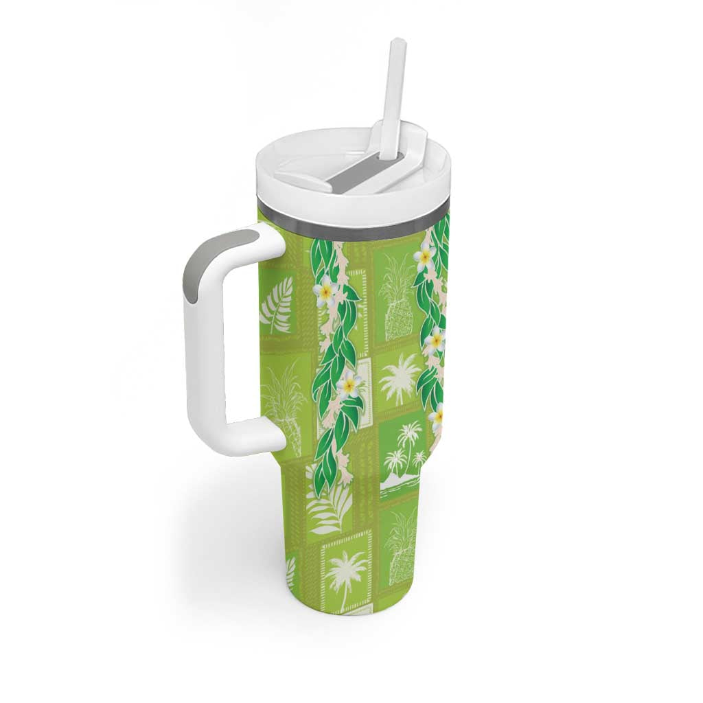 Aloha Hawaii Tuberose Lei Tumbler With Handle Tropical Vibes Green Color - Polynesian Pride