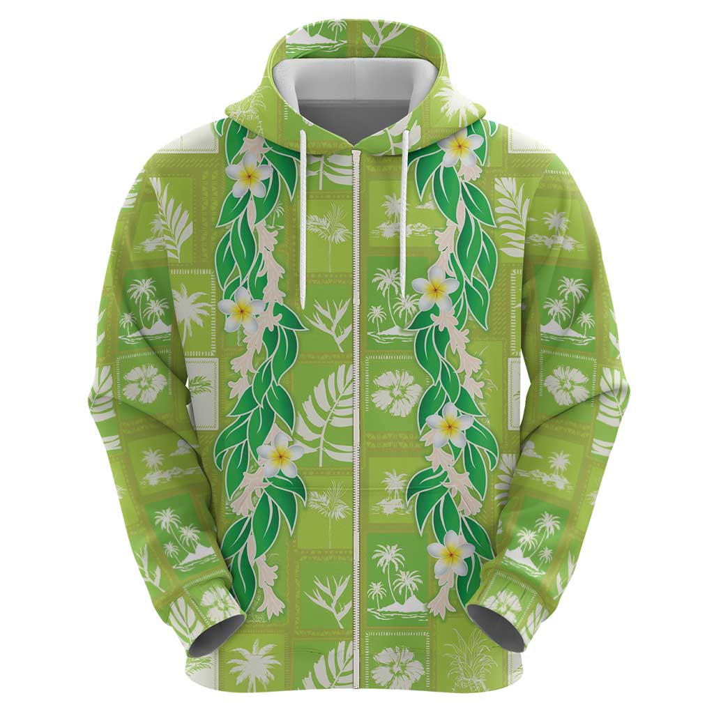 Aloha Hawaii Tuberose Lei Zip Hoodie Tropical Vibes Green Color - Polynesian Pride