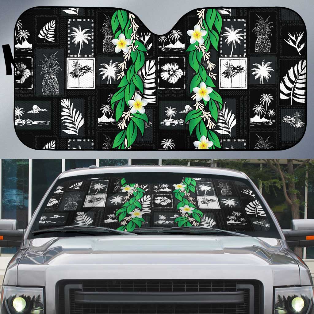 Aloha Hawaii Tuberose Lei Auto Sun Shade Tropical Vibes Black Color - Polynesian Pride