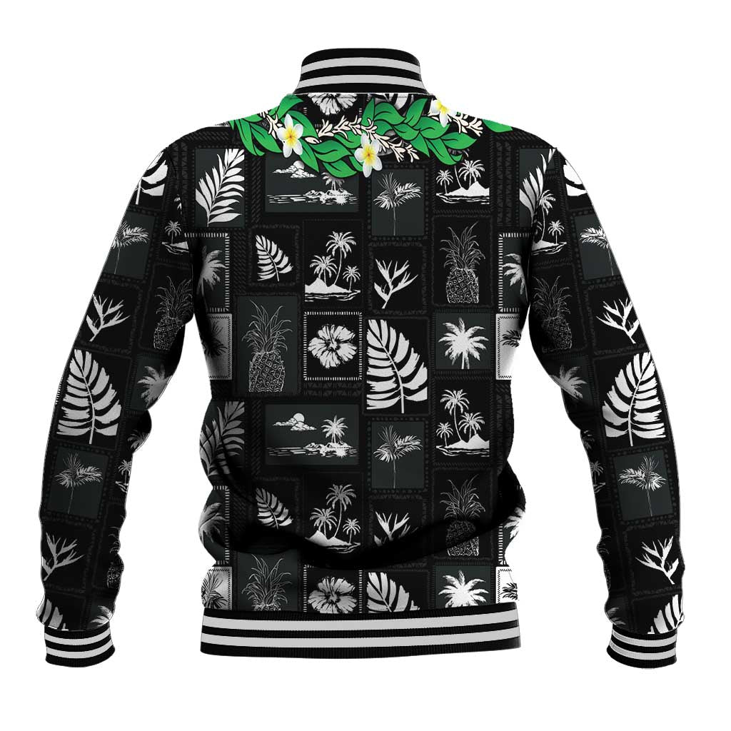 Aloha Hawaii Tuberose Lei Baseball Jacket Tropical Vibes Black Color - Polynesian Pride