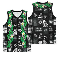 Aloha Hawaii Tuberose Lei Basketball Jersey Tropical Vibes Black Color - Polynesian Pride