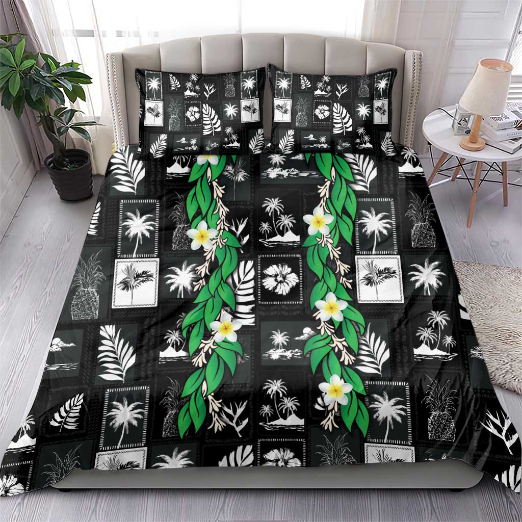 Aloha Hawaii Tuberose Lei Bedding Set Tropical Vibes Black Color - Polynesian Pride