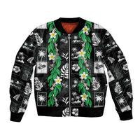 Aloha Hawaii Tuberose Lei Bomber Jacket Tropical Vibes Black Color - Polynesian Pride