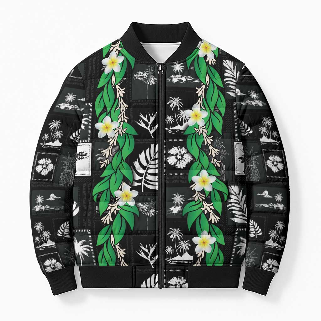 Aloha Hawaii Tuberose Lei Bomber Puffer Jacket Tropical Vibes Black Color - Polynesian Pride