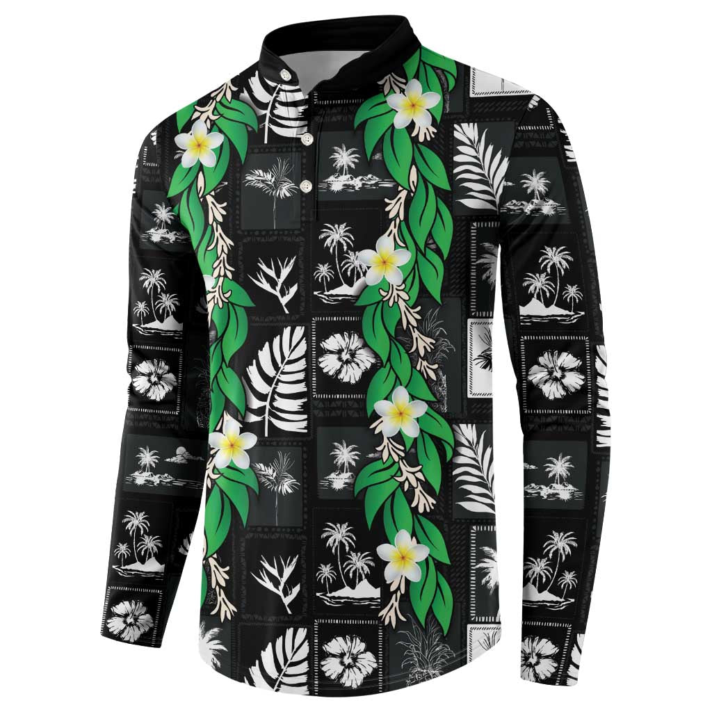 Aloha Hawaii Tuberose Lei Button Sweatshirt Tropical Vibes Black Color - Polynesian Pride