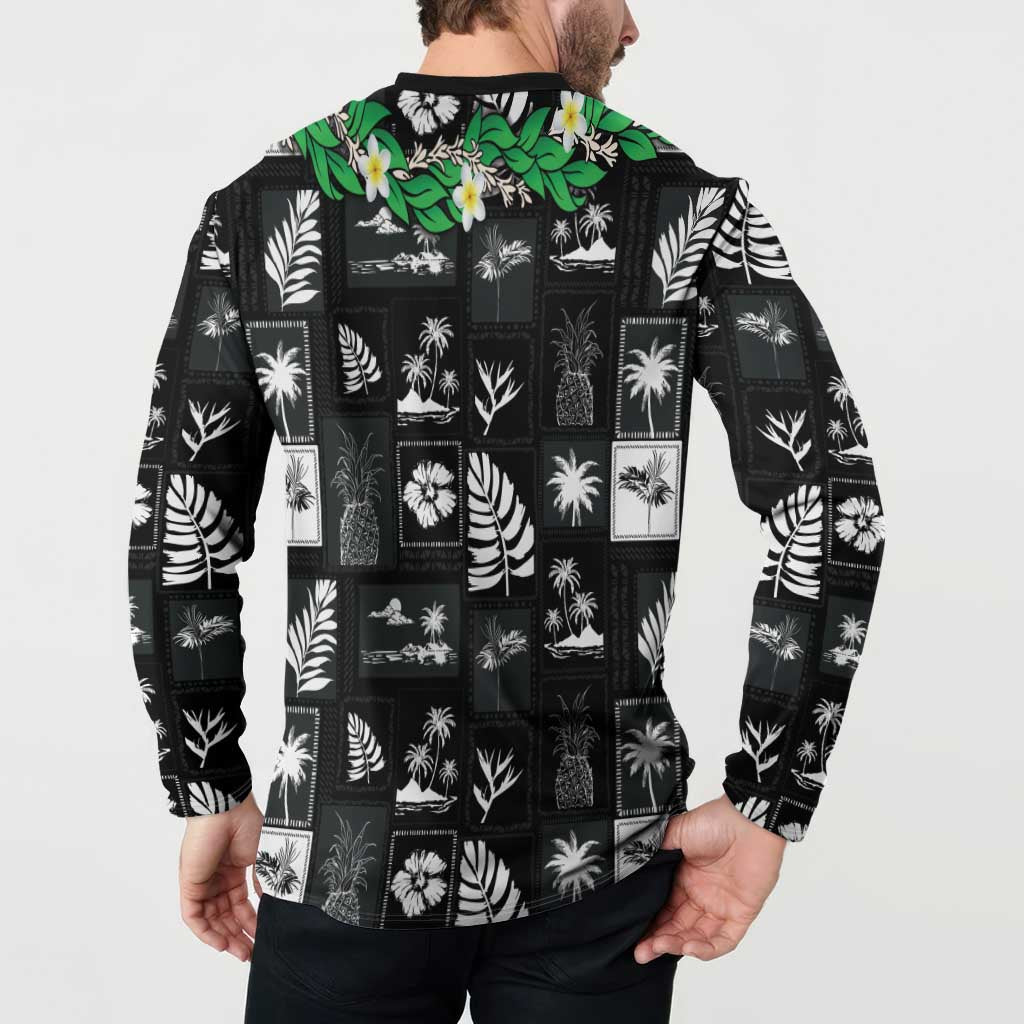 Aloha Hawaii Tuberose Lei Button Sweatshirt Tropical Vibes Black Color - Polynesian Pride