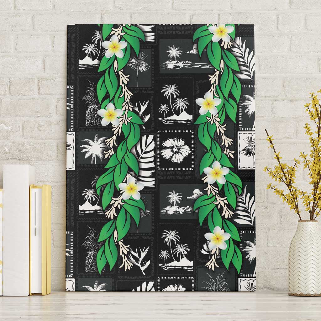 Aloha Hawaii Tuberose Lei Canvas Wall Art Tropical Vibes Black Color - Polynesian Pride