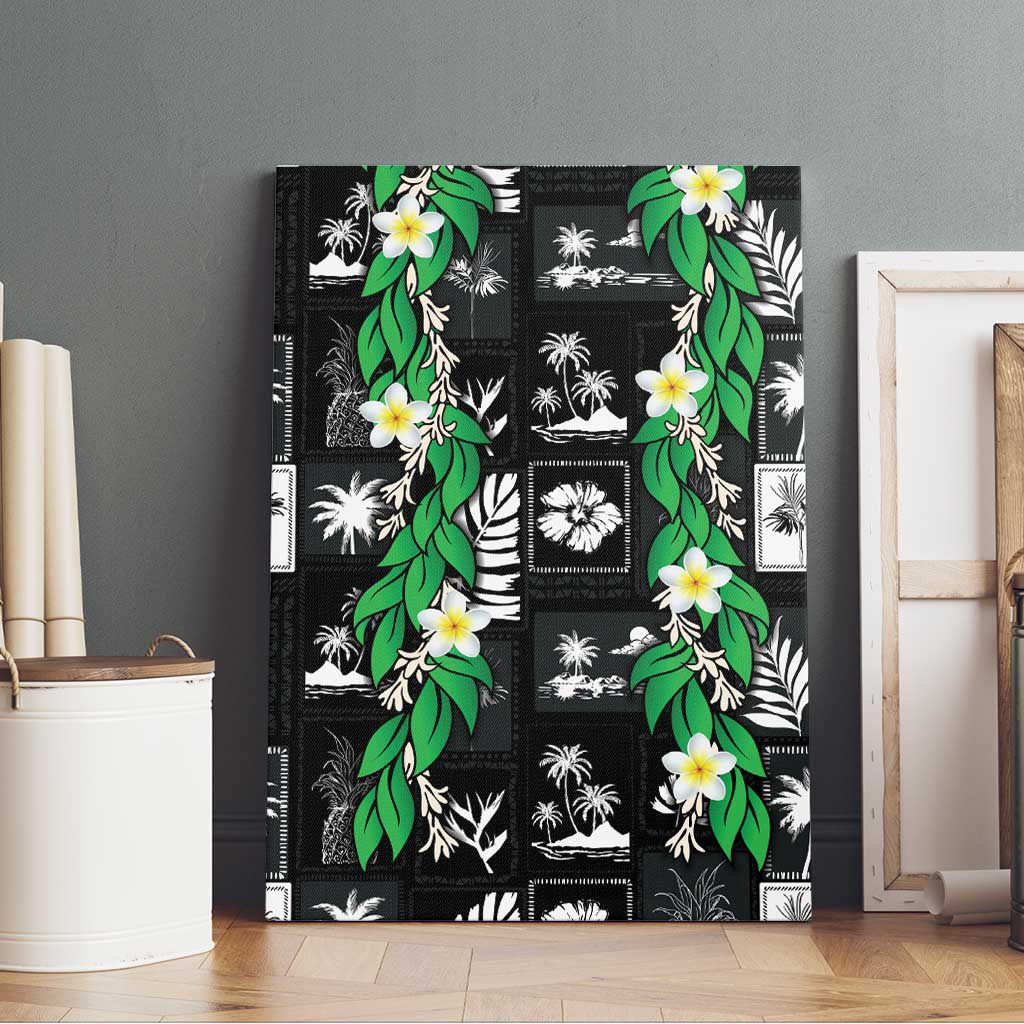Aloha Hawaii Tuberose Lei Canvas Wall Art Tropical Vibes Black Color - Polynesian Pride