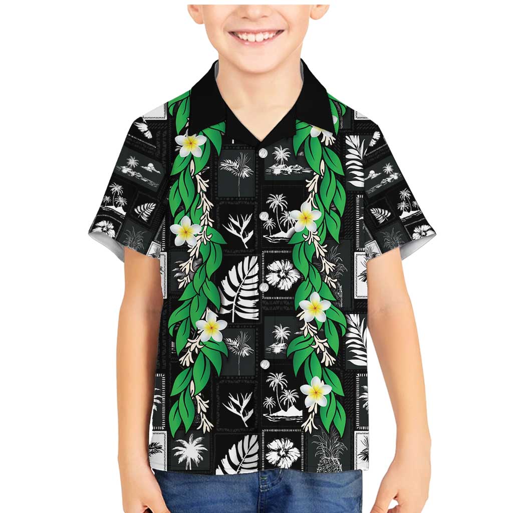 Aloha Hawaii Tuberose Lei Family Matching Mermaid Dress and Hawaiian Shirt Tropical Vibes Black Color - Polynesian Pride