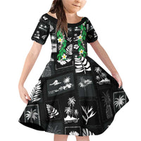 Aloha Hawaii Tuberose Lei Family Matching Off Shoulder Short Dress and Hawaiian Shirt Tropical Vibes Black Color - Polynesian Pride