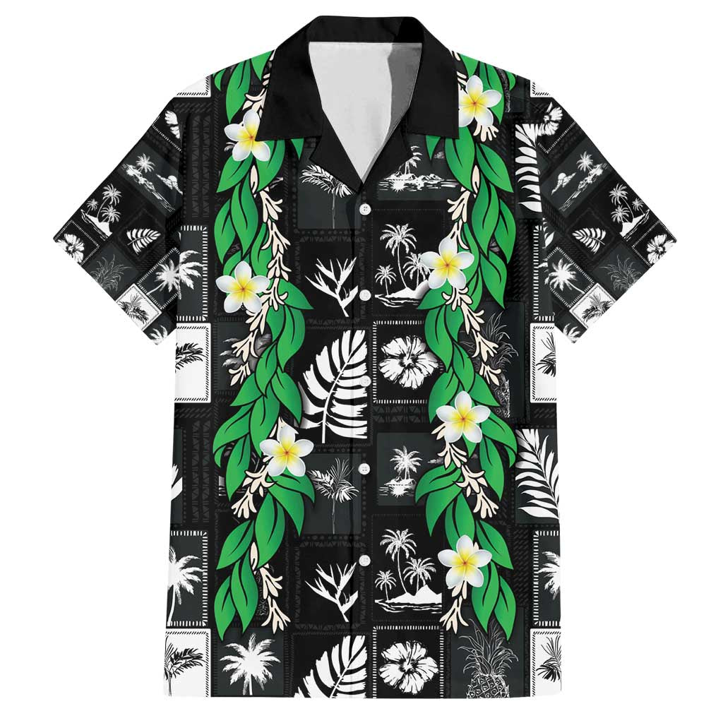 Aloha Hawaii Tuberose Lei Family Matching Off Shoulder Short Dress and Hawaiian Shirt Tropical Vibes Black Color - Polynesian Pride