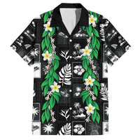 Aloha Hawaii Tuberose Lei Family Matching Off Shoulder Short Dress and Hawaiian Shirt Tropical Vibes Black Color - Polynesian Pride