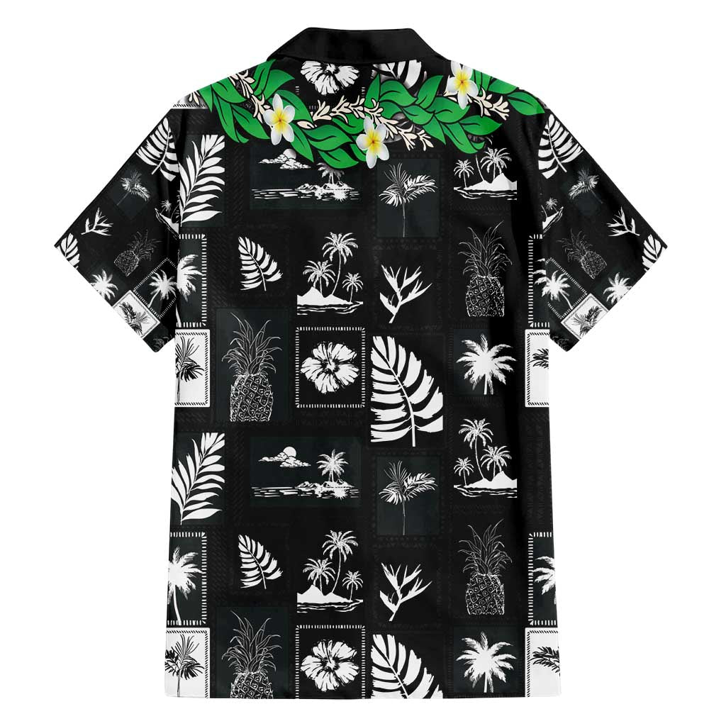 Aloha Hawaii Tuberose Lei Family Matching Off Shoulder Short Dress and Hawaiian Shirt Tropical Vibes Black Color - Polynesian Pride