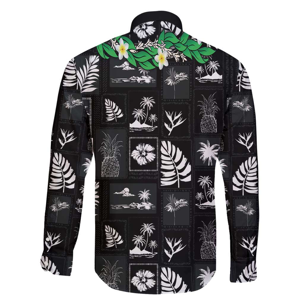 Aloha Hawaii Tuberose Lei Family Matching Off Shoulder Short Dress and Hawaiian Shirt Tropical Vibes Black Color - Polynesian Pride