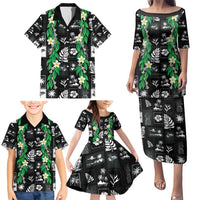 Aloha Hawaii Tuberose Lei Family Matching Puletasi and Hawaiian Shirt Tropical Vibes Black Color - Polynesian Pride