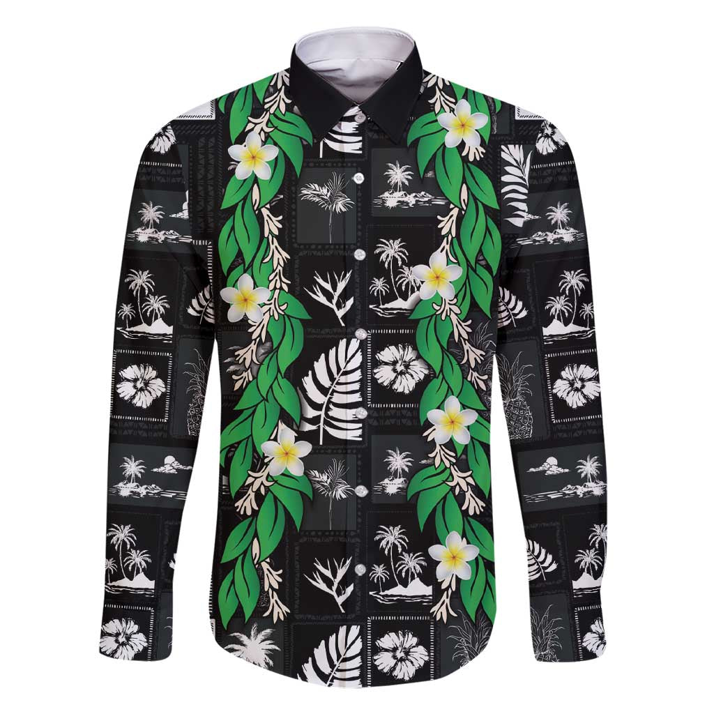 Aloha Hawaii Tuberose Lei Family Matching Short Sleeve Bodycon Dress and Hawaiian Shirt Tropical Vibes Black Color - Polynesian Pride