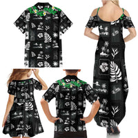 Aloha Hawaii Tuberose Lei Family Matching Summer Maxi Dress and Hawaiian Shirt Tropical Vibes Black Color - Polynesian Pride