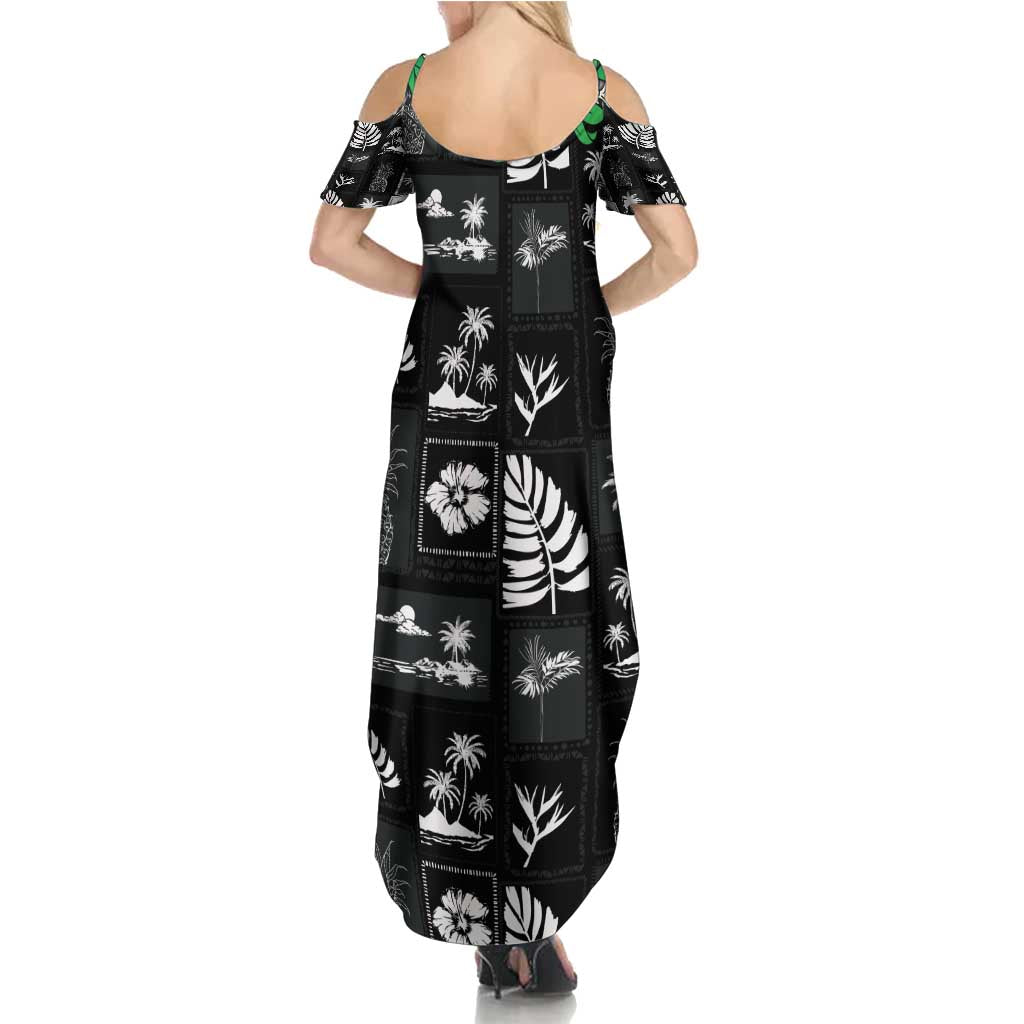 Aloha Hawaii Tuberose Lei Family Matching Summer Maxi Dress and Hawaiian Shirt Tropical Vibes Black Color - Polynesian Pride