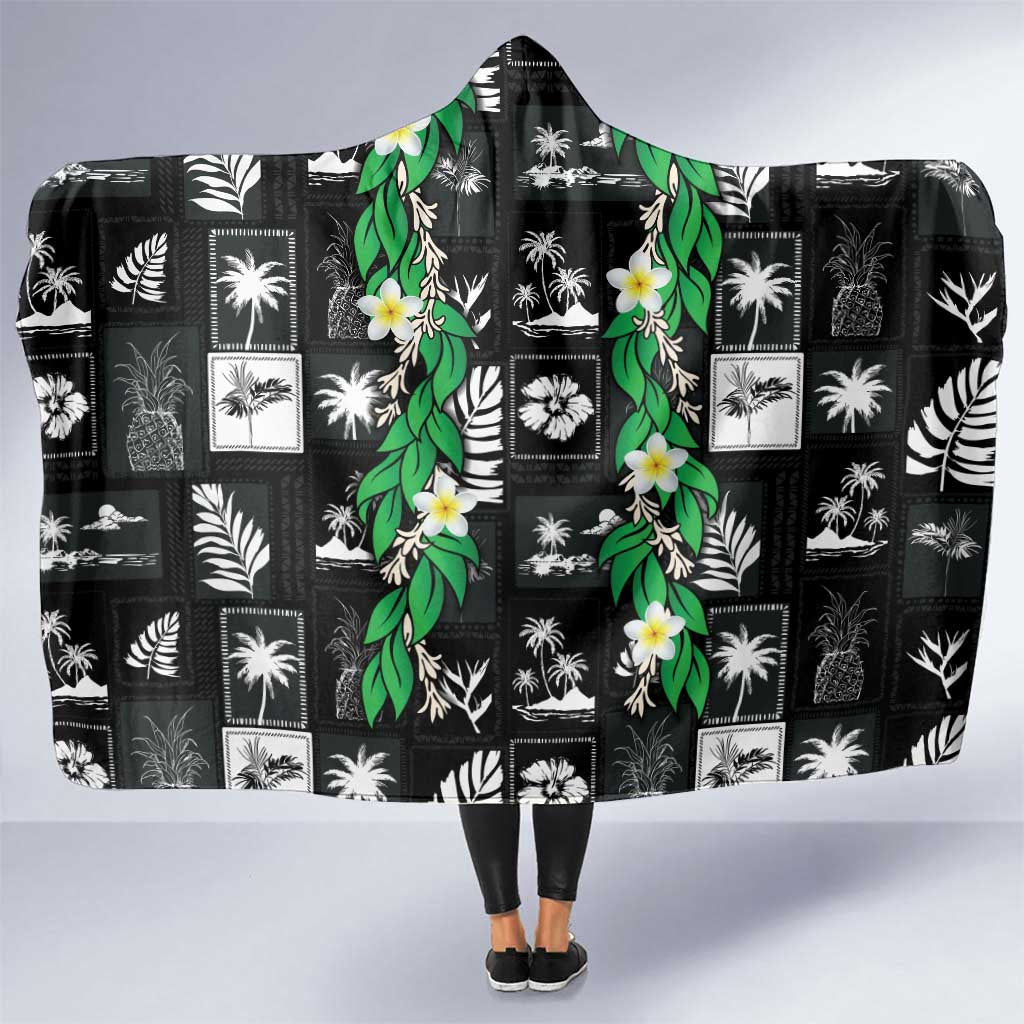 Aloha Hawaii Tuberose Lei Hooded Blanket Tropical Vibes Black Color - Polynesian Pride
