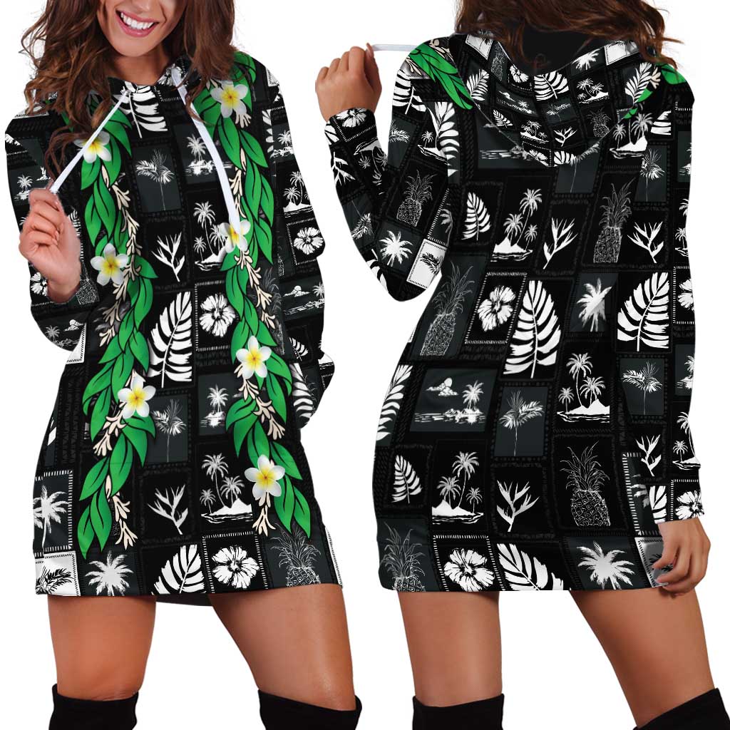 Aloha Hawaii Tuberose Lei Hoodie Dress Tropical Vibes Black Color - Polynesian Pride