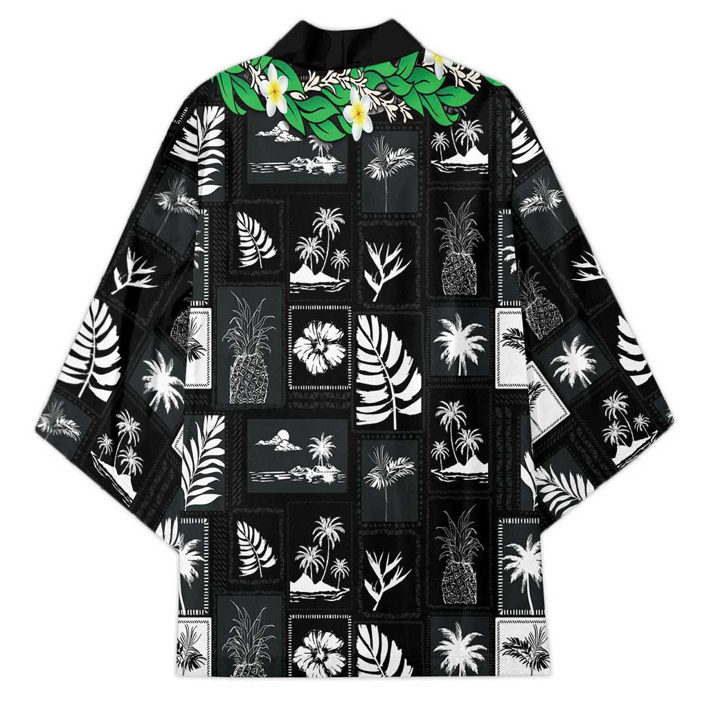 Aloha Hawaii Tuberose Lei Kimono Tropical Vibes Black Color - Polynesian Pride
