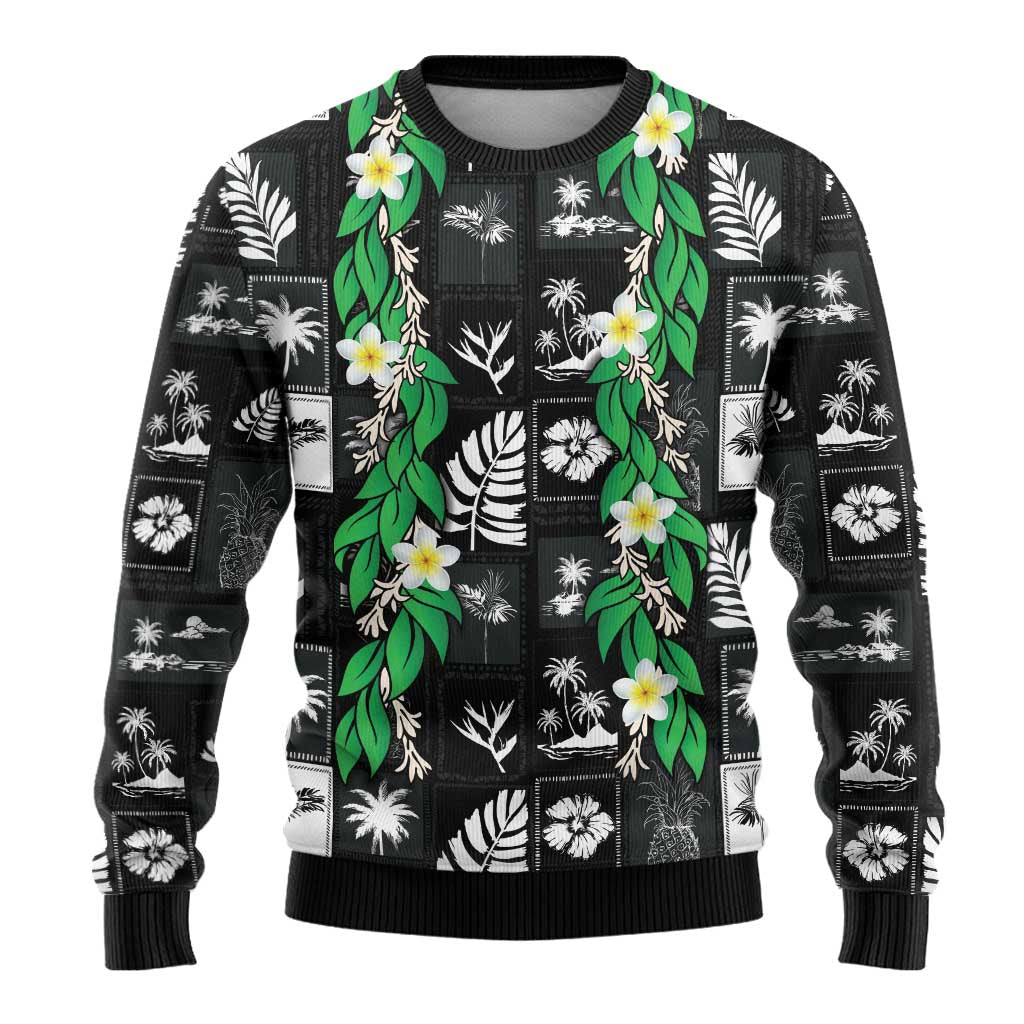 Aloha Hawaii Tuberose Lei Ugly Christmas Sweater Tropical Vibes Black Color - Polynesian Pride