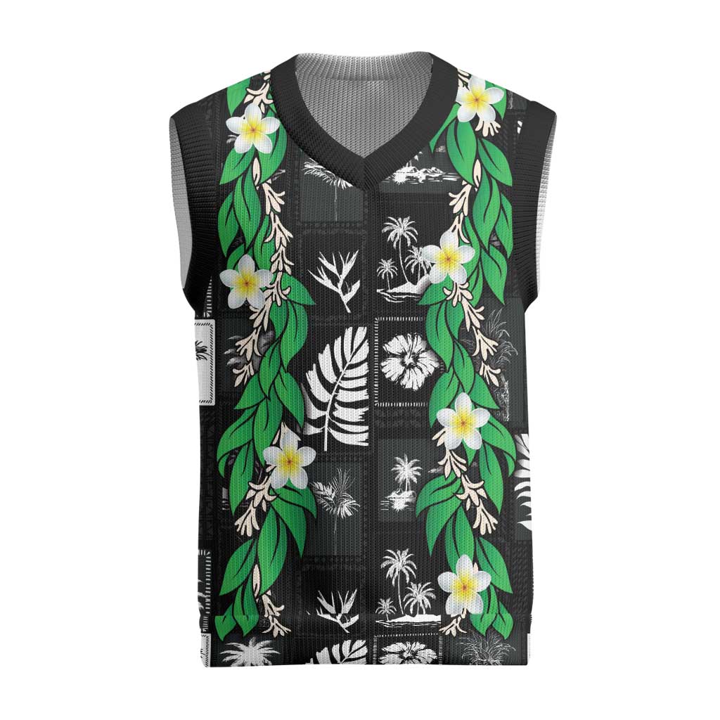 Aloha Hawaii Tuberose Lei Christmas Knitted V-Neck Vest Tropical Vibes Black Color - Polynesian Pride