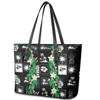 Aloha Hawaii Tuberose Lei Leather Tote Bag Tropical Vibes Black Color - Polynesian Pride