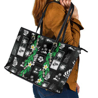 Aloha Hawaii Tuberose Lei Leather Tote Bag Tropical Vibes Black Color - Polynesian Pride