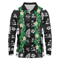Aloha Hawaii Tuberose Lei Long Sleeve Polo Shirt Tropical Vibes Black Color - Polynesian Pride