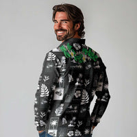 Aloha Hawaii Tuberose Lei Long Sleeve Polo Shirt Tropical Vibes Black Color - Polynesian Pride