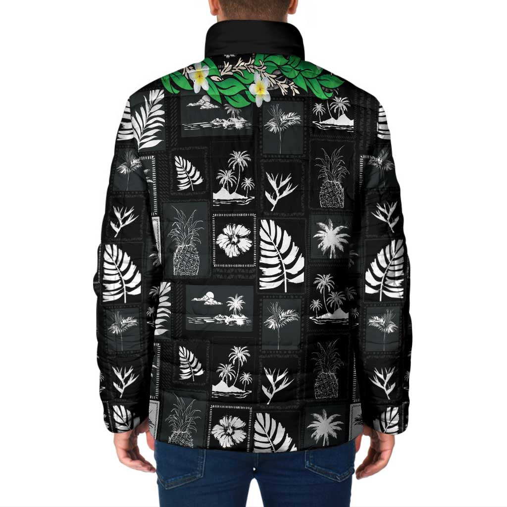 Aloha Hawaii Tuberose Lei Padded Jacket Tropical Vibes Black Color - Polynesian Pride